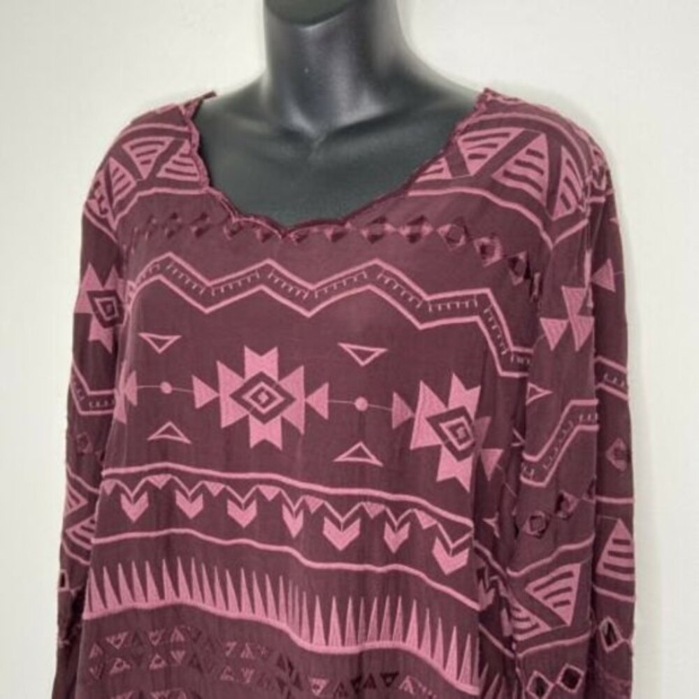 Johnny Was Avery Dress Purple Merlot Boho Aztec Eyelet Embroidered Womens Medium - Picture 6 of 12